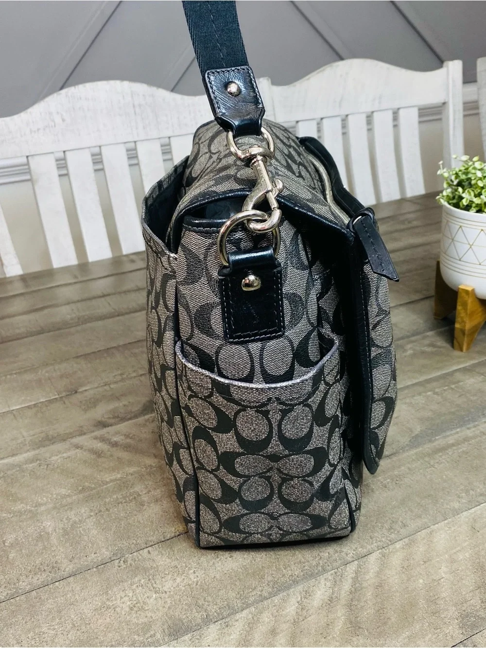 Coach Signature Coated Canvas Baby Diaper Messenger Bag Black Gray F18373